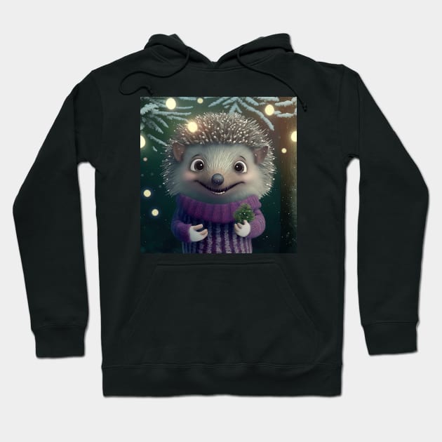 Cute Christmas Hedgehog Hoodie by Art8085